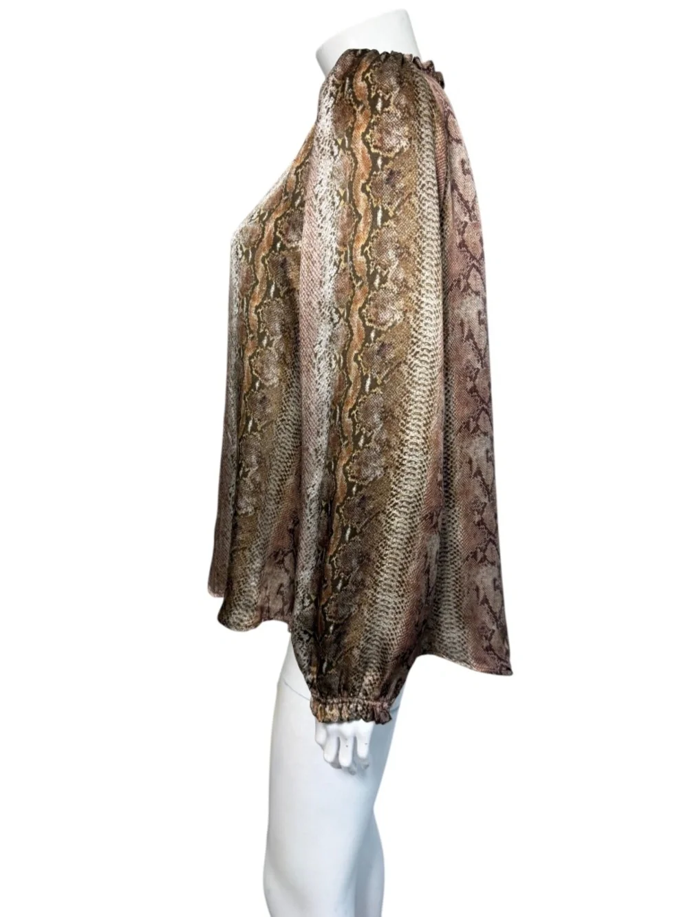 Monoplaza Silk Snake Print Ruffle Neck Long Sleeve Blouse Size M
